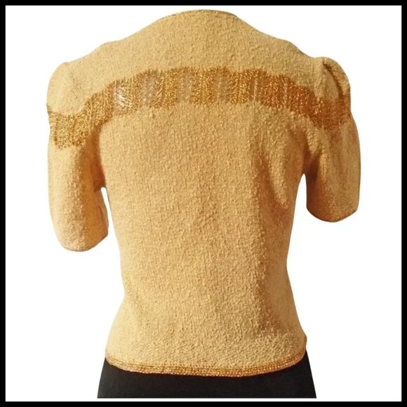 Vintage Cropped Sweater with Metallic Gold, Short Sleeves, 40s Top VFG - Picture 4 of 13